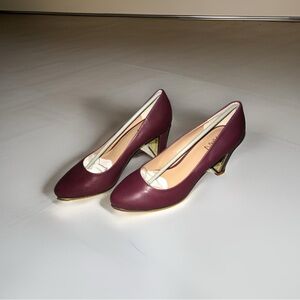 Iman Platinum Leather Power Pump Pumps Heel Shoe Sangria - NEW